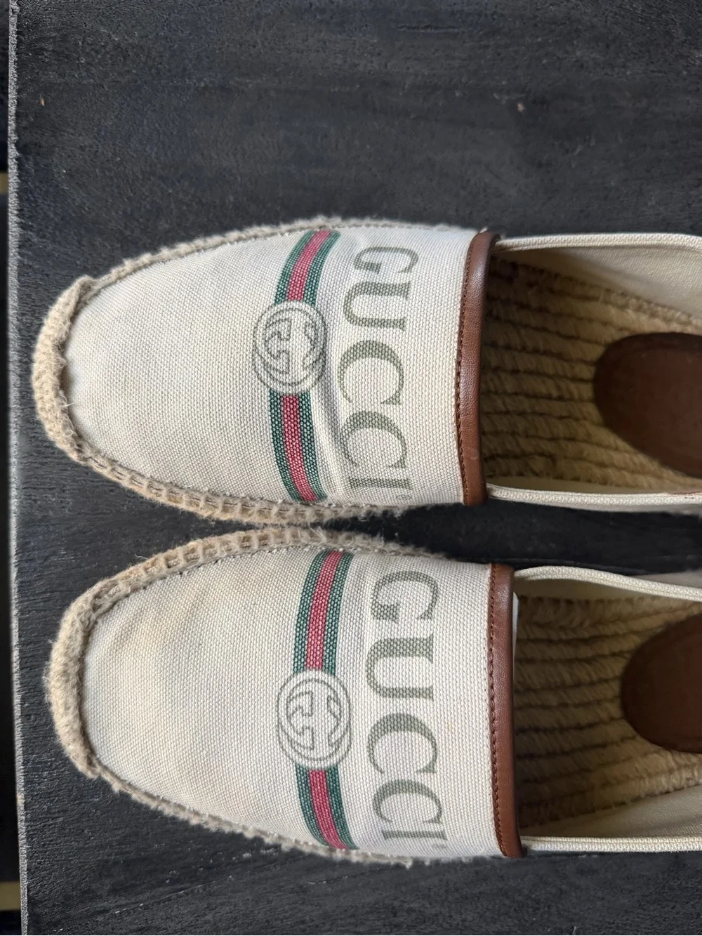 Gucci Beige Canvas Espadrilles with Green and Red Web